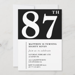 Invitation élégante noir blanc pour 87e anniversai