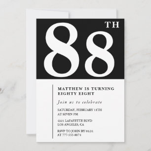 Invitation élégante noir blanc pour 88e anniversai