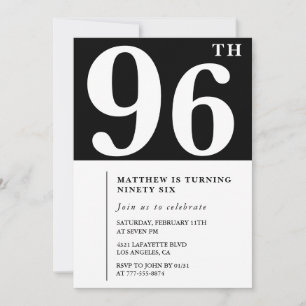 Invitation élégante noir blanc pour 96ème annivers