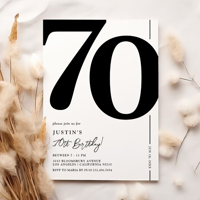 Invitation élégante noir et blanc pour 70e anniver (Créateur téléchargé)