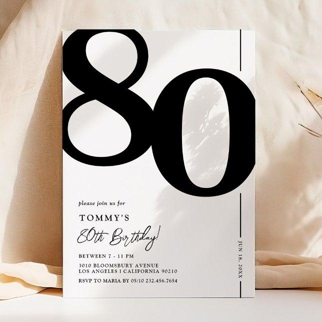 Invitation élégante noir et blanc pour 80e anniver (Créateur téléchargé)