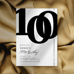 Invitation élégante noir et blanc pour les 100 ans