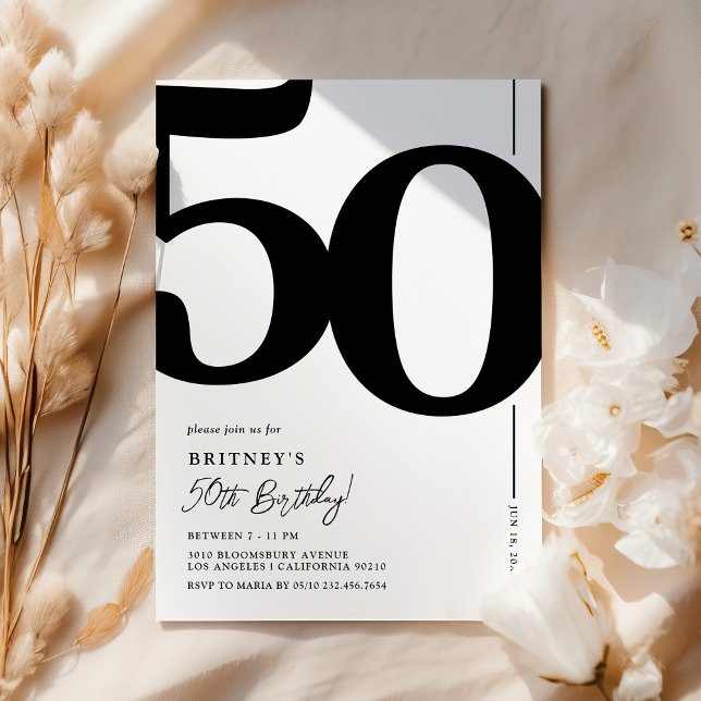 Invitation élégante noir et blanc pour les 50 ans (Créateur téléchargé)