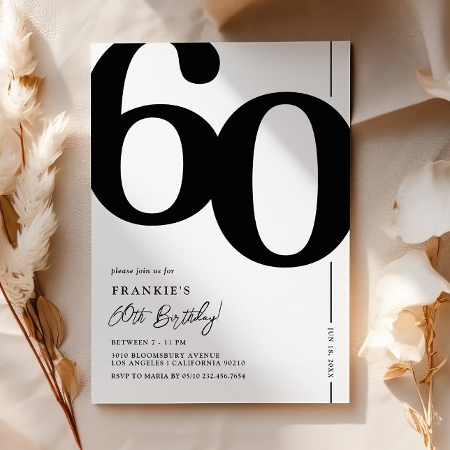 Invitation élégante noir et blanc pour les 60 ans (Créateur téléchargé)
