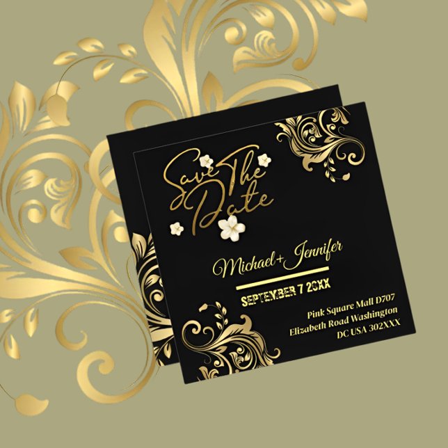 Invitation Élégante Noir Et Or QR Save The Date (Créateur téléchargé)
