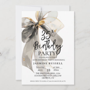 Invitation Élégante Noire Aquarelle Bow Anniversaire Femme de