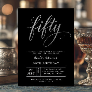 Invitation élégante noire et argentée pour les 50
