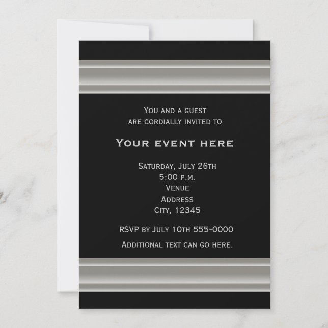 Invitation élégante noire et argentée pour une soi (Devant)