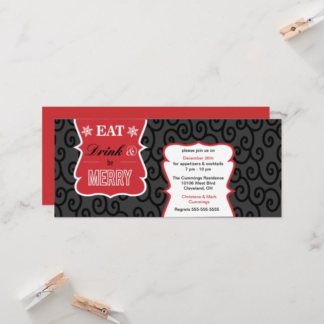 Invitation élégante noire et blanche pour une fête (Devant/Arrière en situation)