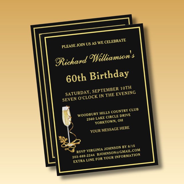 Invitation élégante noire et or pour les 60 ans (Créateur téléchargé)