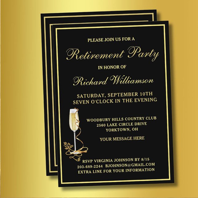 Invitation élégante noire et or pour une fête de r (Créateur téléchargé)