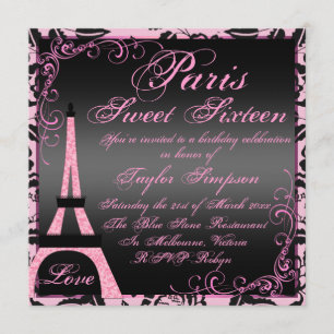 Invitation élégante noire et rose pour un annivers