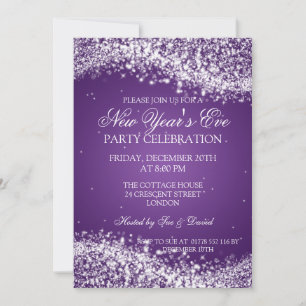 Invitation Élégante Nouvel An Réveillé Étincelant Vague Viole