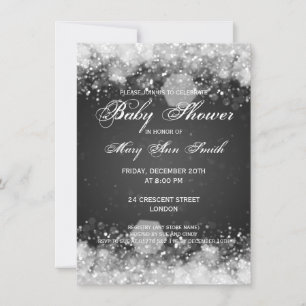 Invitation Élégante nuit Baby shower Étincelle Noire