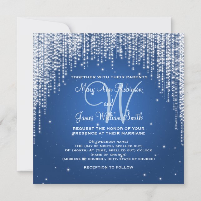 Invitation Elégante nuit de mariage éblouissante bleu foncé (Dos)