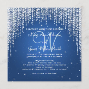 Invitation Elégante nuit de mariage éblouissante bleu foncé