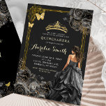 Invitation Elégante or et Rose noire Princesse Quinceañera<br><div class="desc">Elégante or et Rose noire Princesse Quinceañera Invitation</div>
