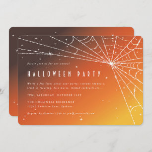 Invitation Elégante Orange Sunset Spider Web Halloween Party