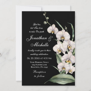 Invitation Elégante Orchidée blanche sur Mariage chrétien noi