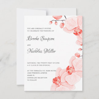 Invitation Elégante orchidée corallienne Elégante Mariage bot