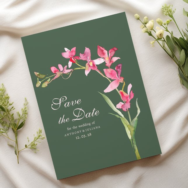 Invitation Elégante orchidée rose verte mauve Enregistrer la  (Elegant mauve green pink orchid Save the Date)