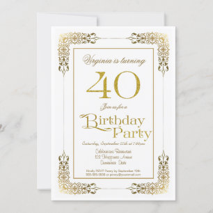 Invitation Elégante Ornate Gold Lace 40e fête d'anniversaire