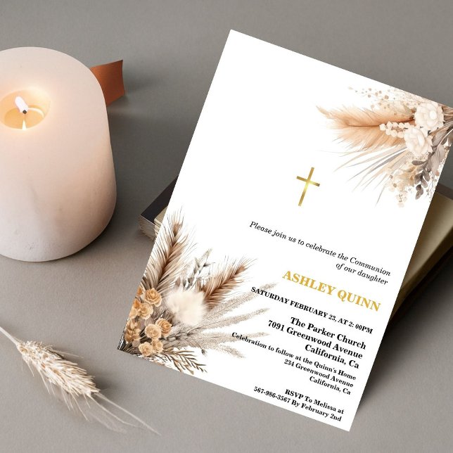 Invitation Élégante Pampas Croix Grass première communion (Créateur téléchargé)