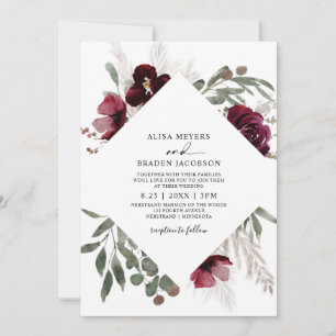 Invitation Elégante Pampas Grass Bourgogne Rose Mariage Invit
