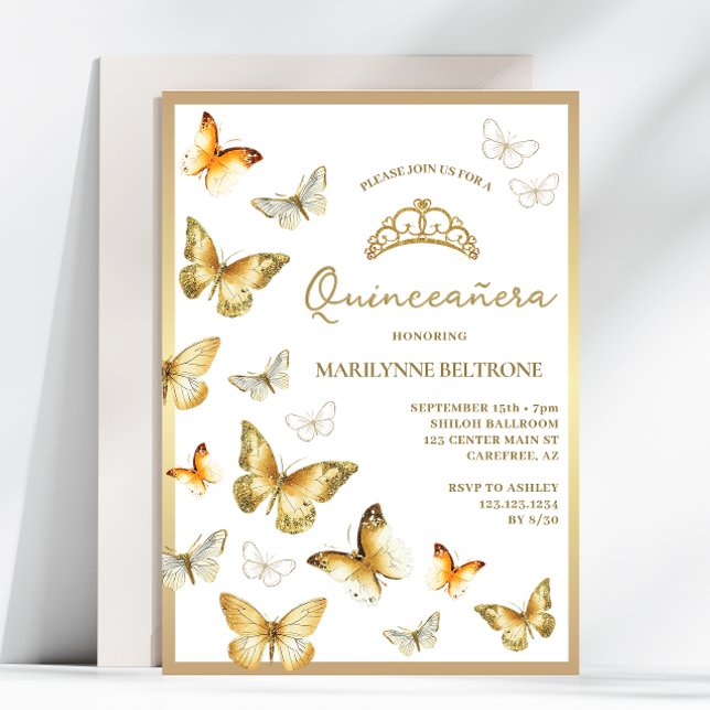 Invitation Élégante Papillon Doré Quinceañera (Créateur téléchargé)