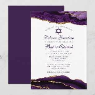 Invitation Élégante partie Bat mitzvah de glam or violet