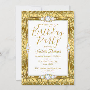 Invitation Élégante partie d'anniversaire Gold Diamond Gem