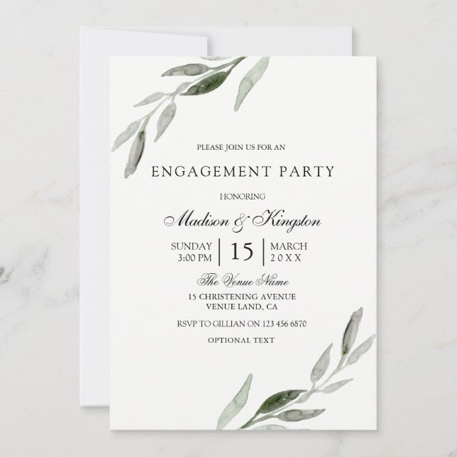 Invitation Élégante partie d'engagement de la feuille verte m (Devant)