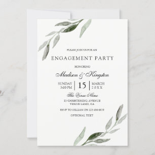 Invitation Élégante partie d'engagement de la feuille verte m