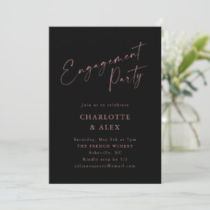 Invitation Élégante partie d'engagement de script noir rose