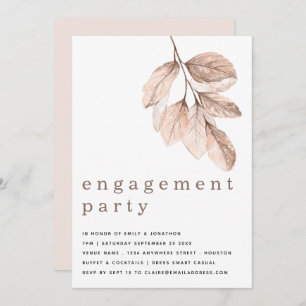 Invitation Élégante partie d'engagement Feuille moderne Blush