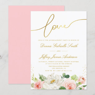 Invitation Élégante partie d'engagement floral rose vif