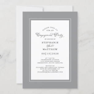 Invitation Élégante partie d'engagement Mariage gris et blanc