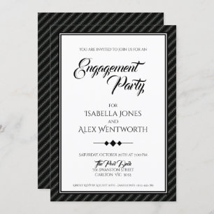Invitation Élégante partie d'engagement moderne noir et blanc