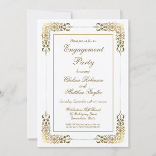 Invitation Élégante partie d'engagement Ornate Gold Lace