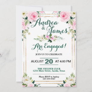 Invitation Élégante Partie d'engagement Roses Roses Roses Ros