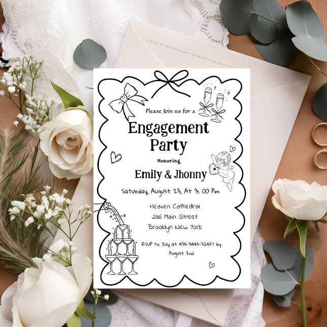 Invitation Élégante Partie d'engagement tirée main (Créateur téléchargé)