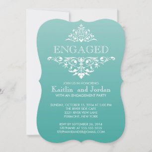 Invitation Élégante Partie d'engagement Turquoise Vintage