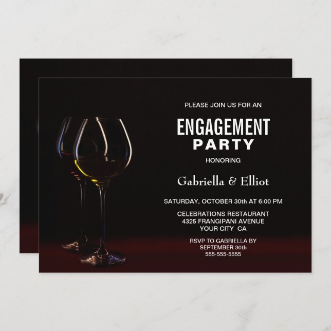 Invitation Élégante Partie d'engagement Verre à Vin (Devant / Derrière)