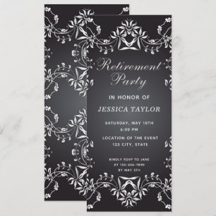 Invitation Élégante Partie Ornate De Retraite Noire Et Argent
