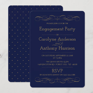 Invitation Élégante partie Vintage Gold & White Engagement