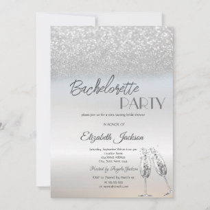 Invitation Elégante Parties scintillant Argent Bokeh Bachelor