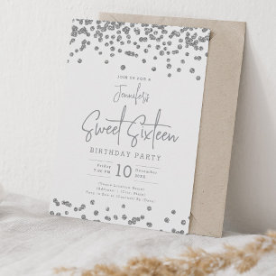 Invitation Elégante Parties scintillant Argent Confetti Sweet