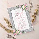 Invitation Elégante Parties scintillant Argent Floral Sweet 1<br><div class="desc">Célébrez dans le style avec ces parties scintillant argentées simples mais très tendance invitations à la fête du 16ème anniversaire. Ce design est facile à personnaliser avec votre libellé d'événement spécial et vos invités seront ravis quand ils reçoivent ces invitations fabuleux.</div>