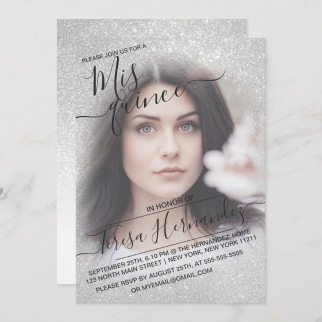 Invitation Elégante Parties scintillant blanche étincelante P (Devant / Derrière)