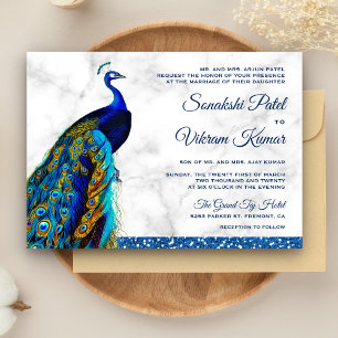 Invitation Élégante Parties scintillant Bleue Chic Peacock Ma